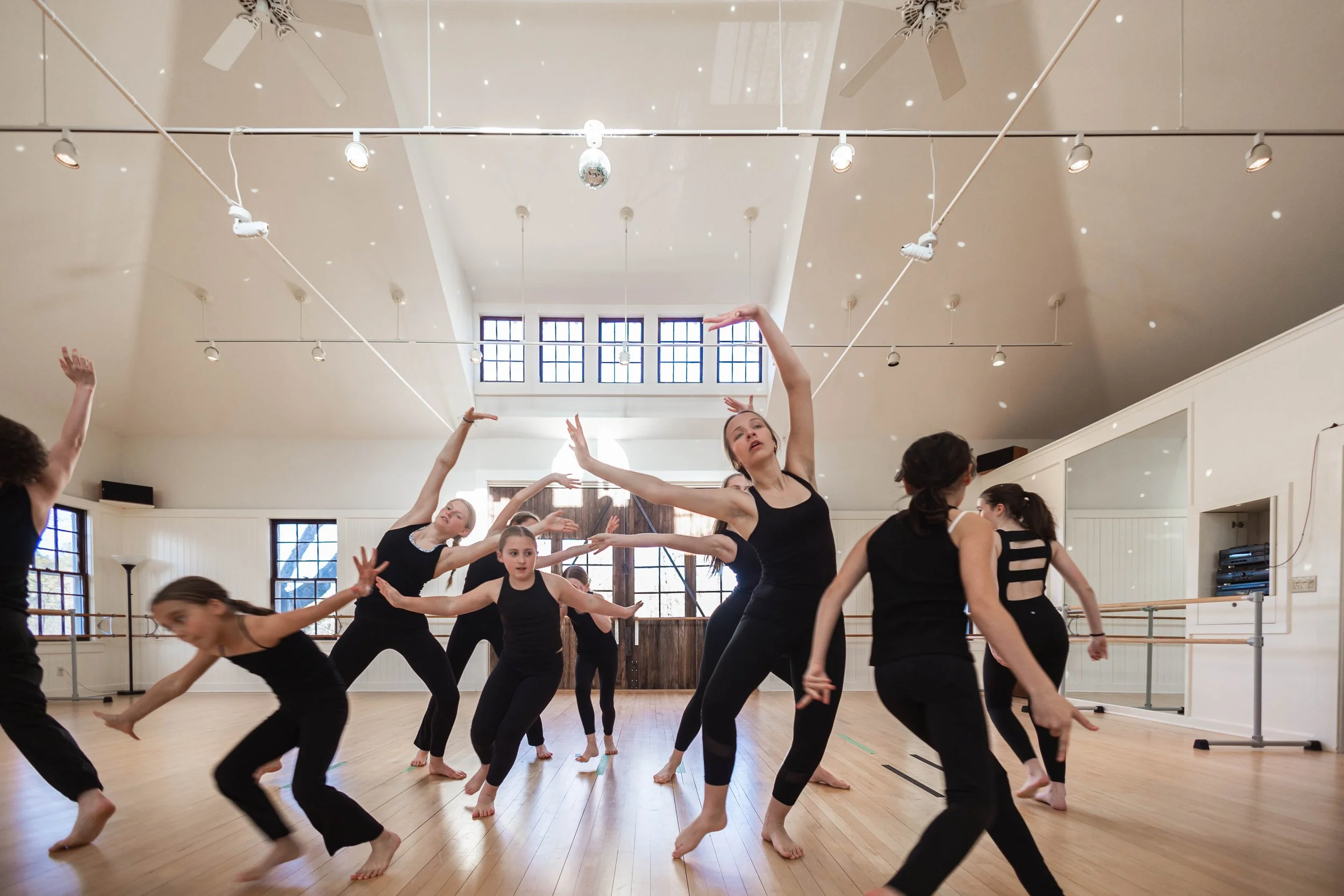 Bright dance studio with a spacious floor ready for movement and choreography practice